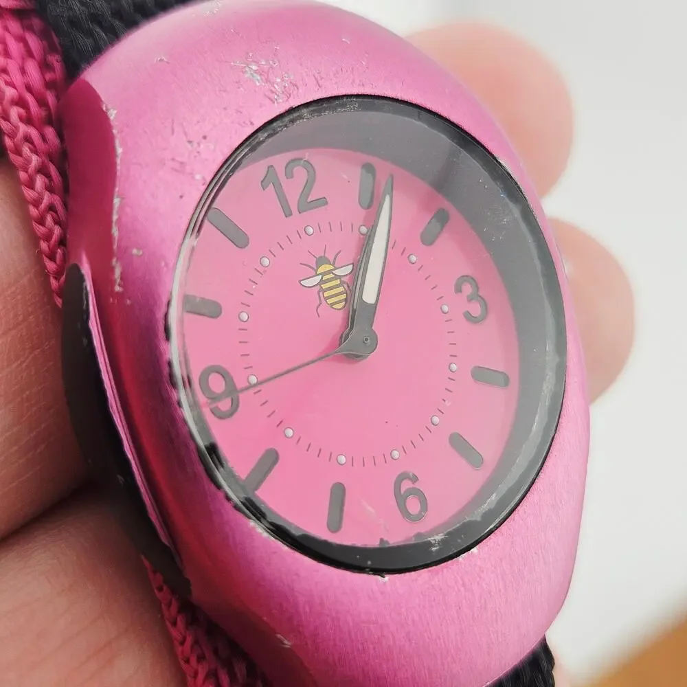 Oui Art Women's Watch Pink Black Retro Dial Adjustable Canvas Hook & Loop Band